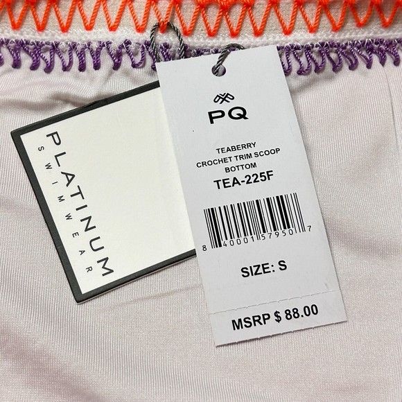 PilyQ PQ Teaberry Crochet Trim Scoop Swim Bikini Bottom Size S NWT - Picture 6 of 9